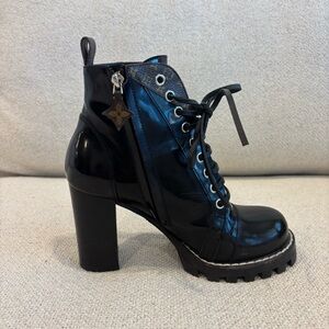 Louis Vuitton LV Monogram Star Trail Line Patent Leather Lace-Up Combat Boots